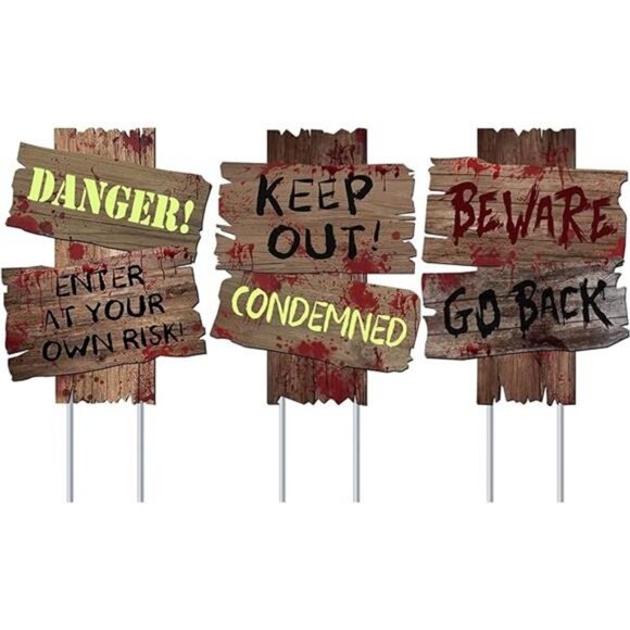 Halloween Decorations Beware Signs Yard Stakes Warning Sign 3 Pcs ,16.5" x 12.2" - Picture 8 of 8
